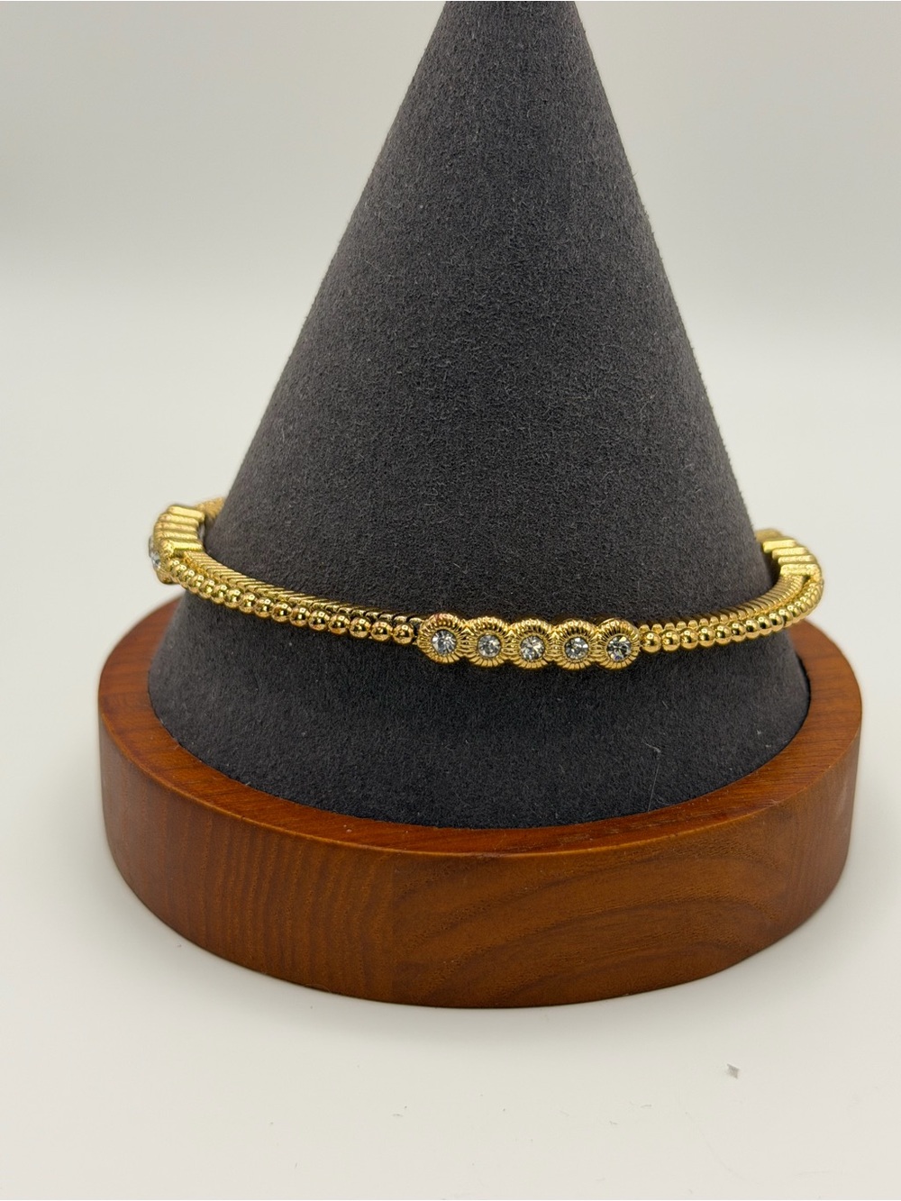 Vintage Gold Beaded Bangle with Crystal Accents - Women Jewelry